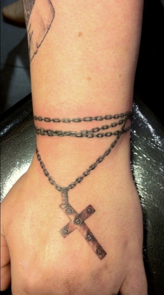 Chain Cross Tattoo On Wrist WT109