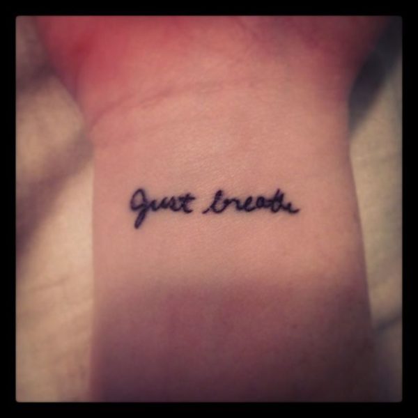 Amazing Just Breathe Lettering Tattoo Design For Wrist