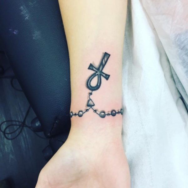 Anchor With Chain Tattoo On Wrist