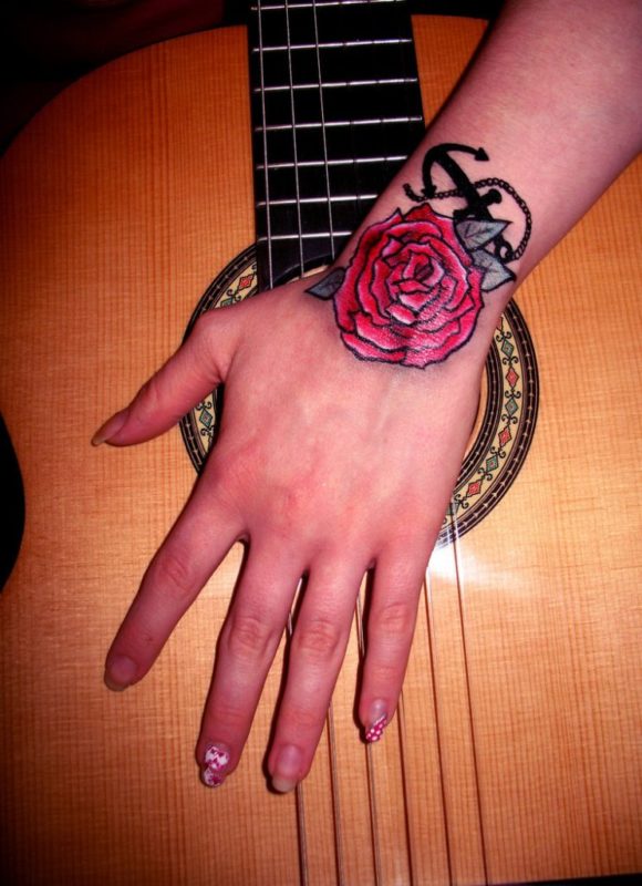 Anchor n Rose Tattoo On Wrist