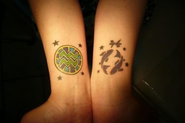 Aquarius Pisces Tattoo Design On Wrists
