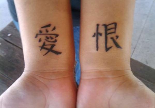 Attractive Chinese Words Tattoo On Wrist