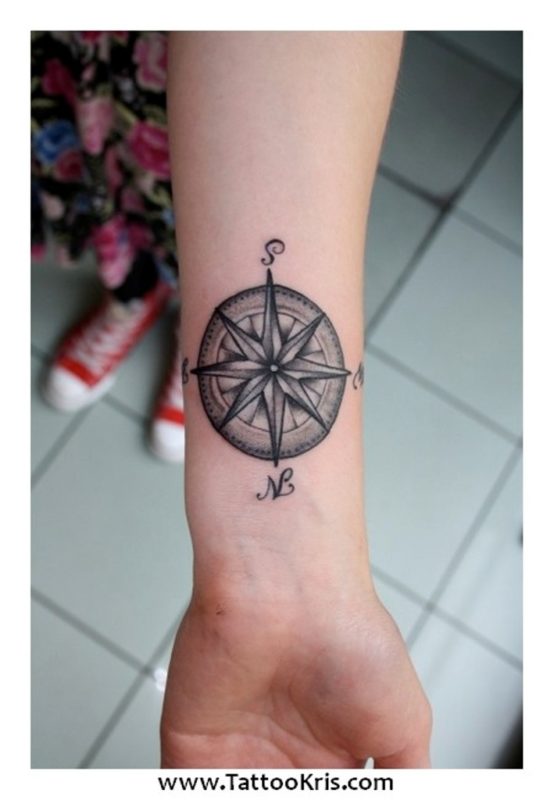 Attractive Compass Tattoo On Wrist