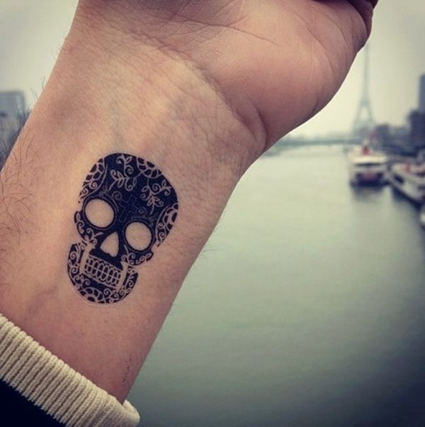 Awesome 2D Scull Tattoo On Wrist