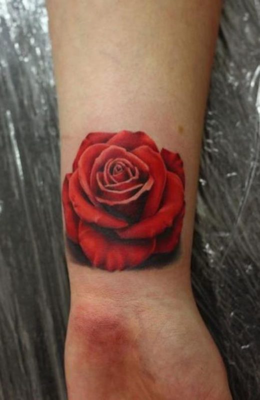 Beautiful Red Rose Wrist Tattoo