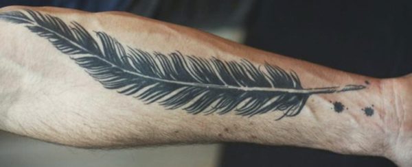 Big Feather Tattoo On Full Wrist