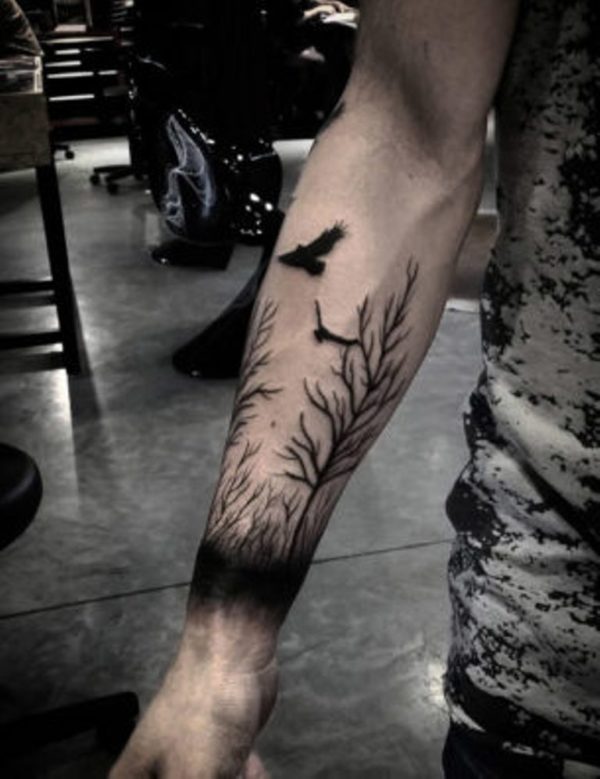 Bird And Tree Tattoo On Wrist