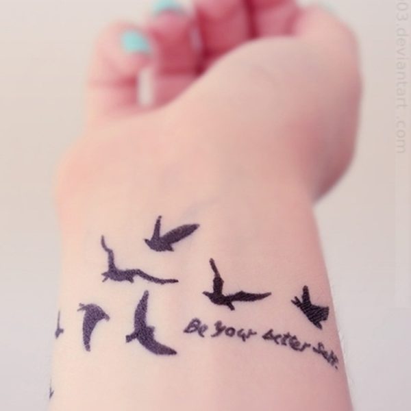 Birds And Wording Tattoo On Wrist