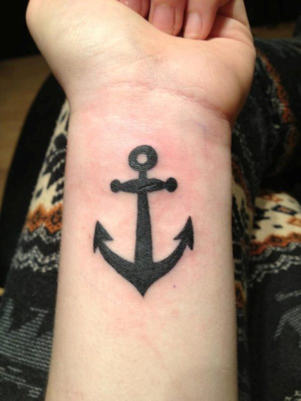 Black Anchor Wrist Tattoo On Wrist