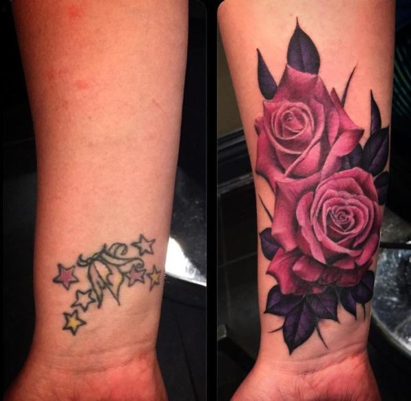 Black And Red Flower Tattoo Cover Wrist