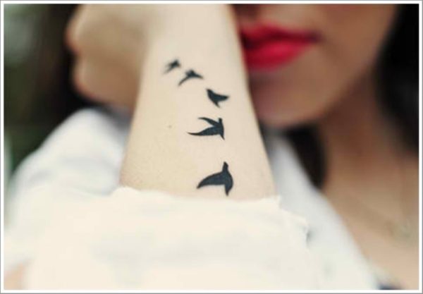 Black Five Flying Birds Tattoo