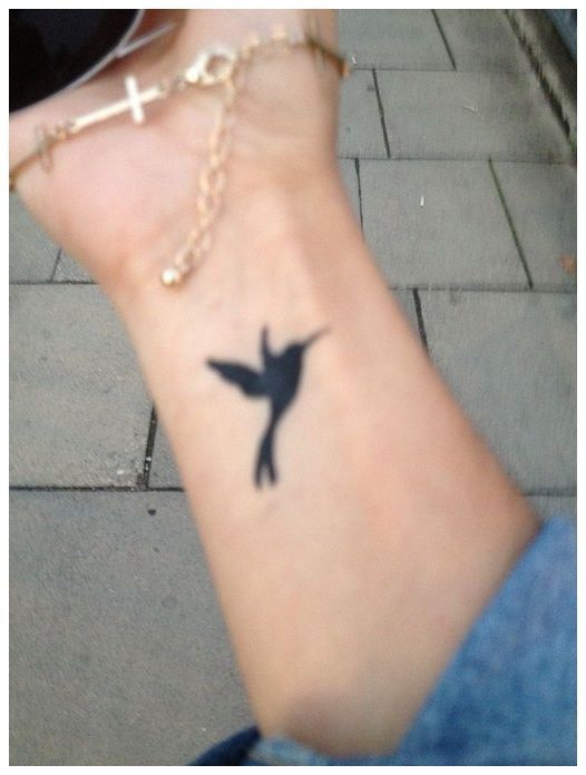 Black  Hummingbird Tattoo On Wrist