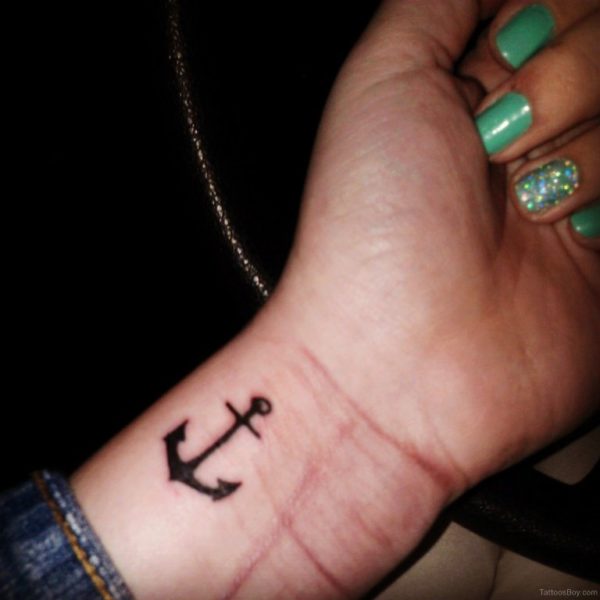 Black Ink Anchor Tattoo On Wrist