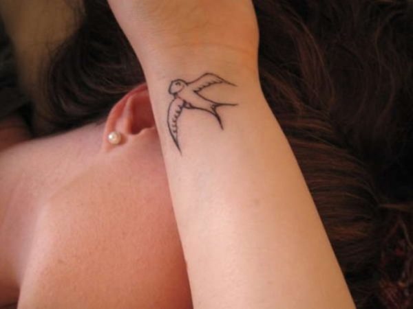Black Ink Bird Tattoo On Wrist