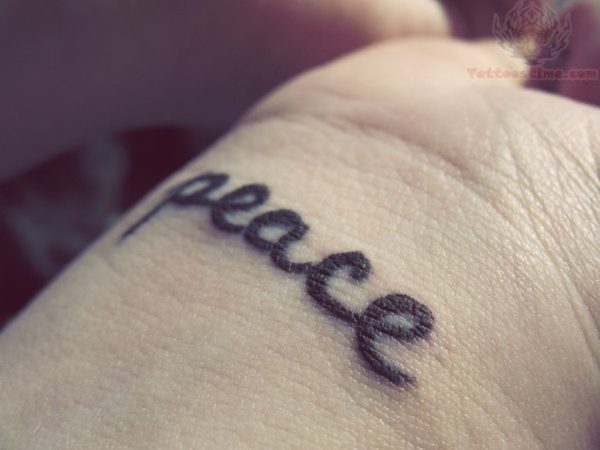 Black Ink Peace Word Tattoo