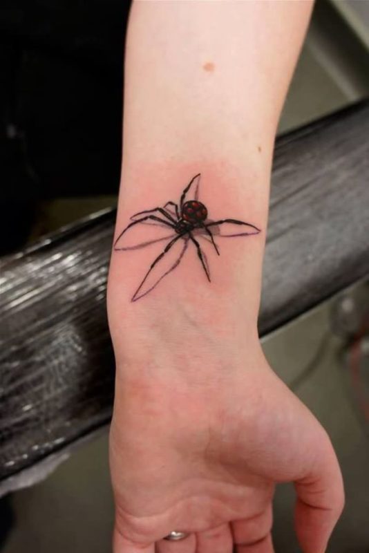 Black Ink Spider Tattoo On Wrist