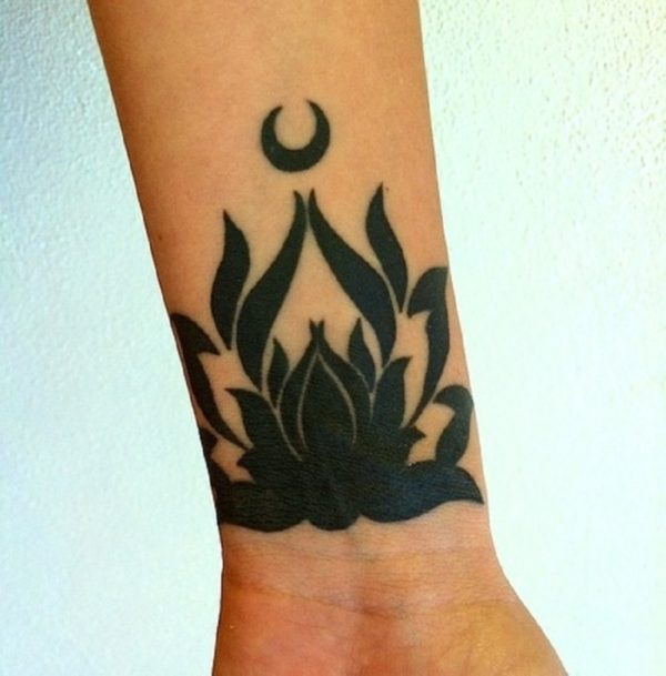 Black Inked Lotus Tattoo