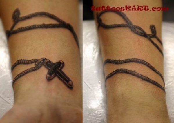 Black Rosary Tattoo On Wrist 