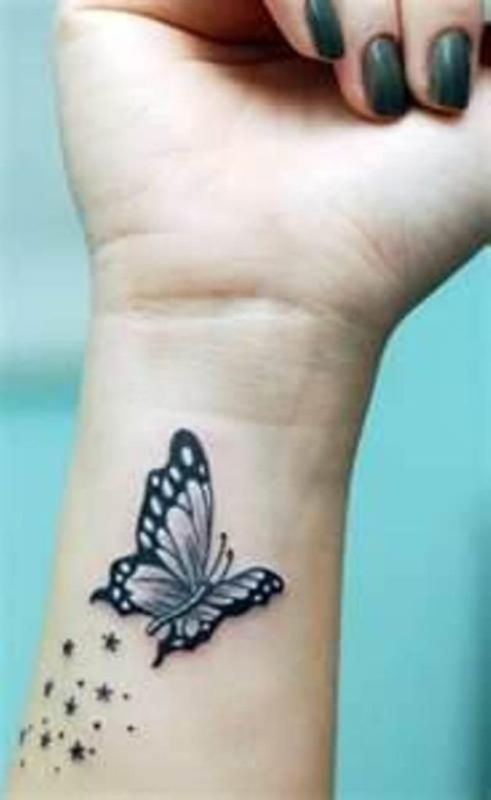 Black Stars And Butterfly Tattoo