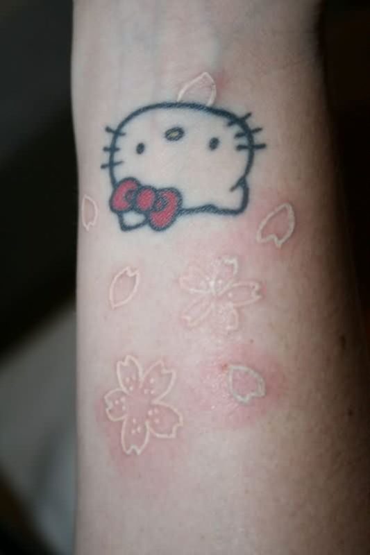 Black ink kitty Wrist Tattoo