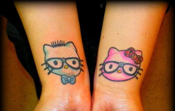 Blue And Pink kitty Wrist Tattoo