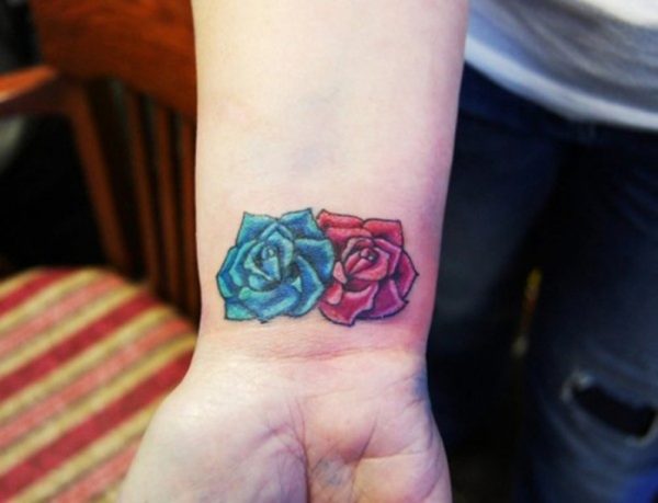 Blue And Red Flower Tattoo