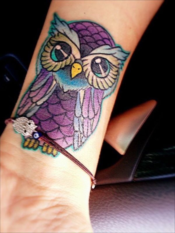 Blue Owl Tattoo On Wrist
