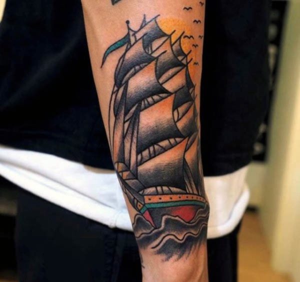 Boat In Sea Tattoo On Wrist