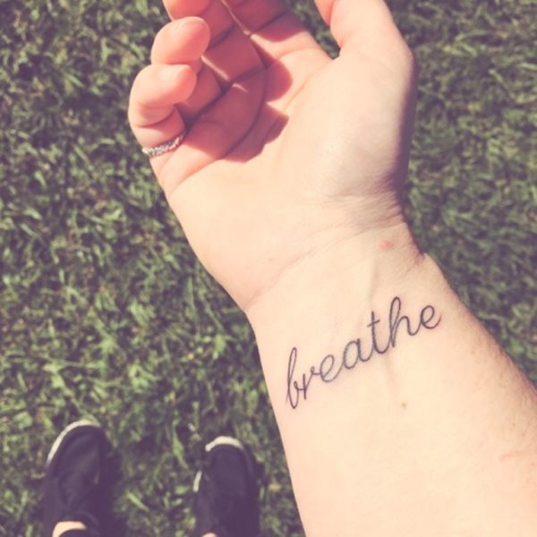Breathe Lettering Words Tattoo On Wrist