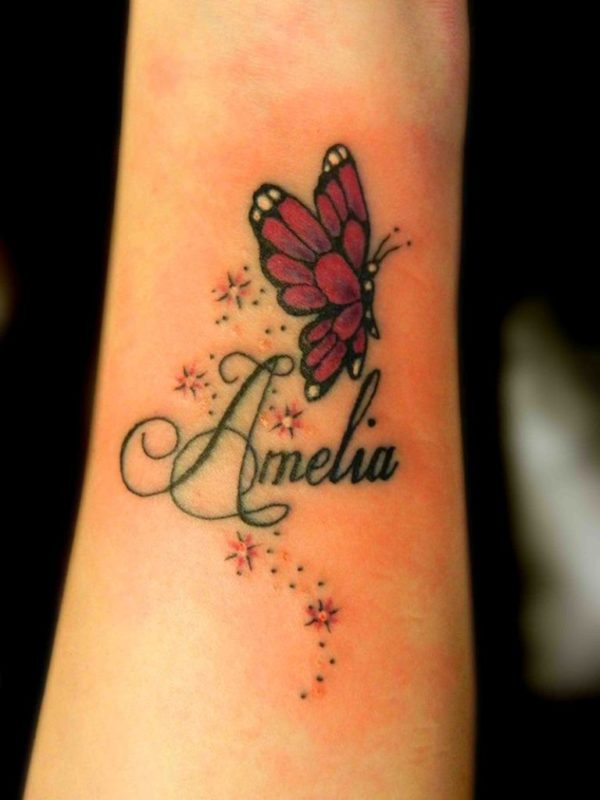 Butterfly And Naming Tattoo