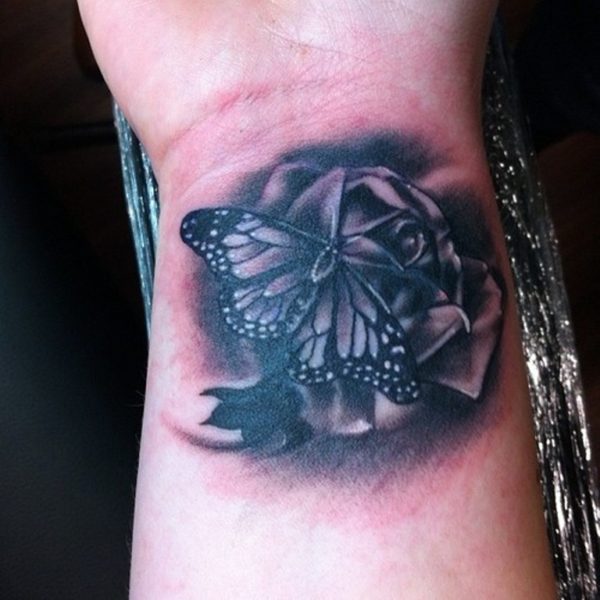 Butterfly And Rose Tattoo