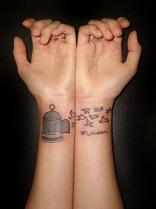 Cage And Birds Tattoo On Wrist
