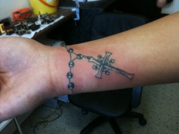 Chain Locket Cross Tattoo On Wrist