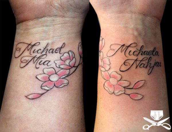 Cherry Flower And Word Tattoo