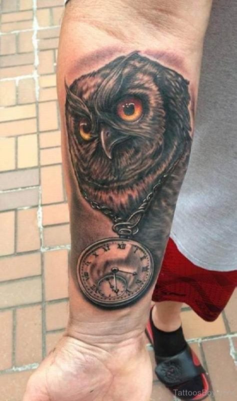 Clock And Owl Tattoo