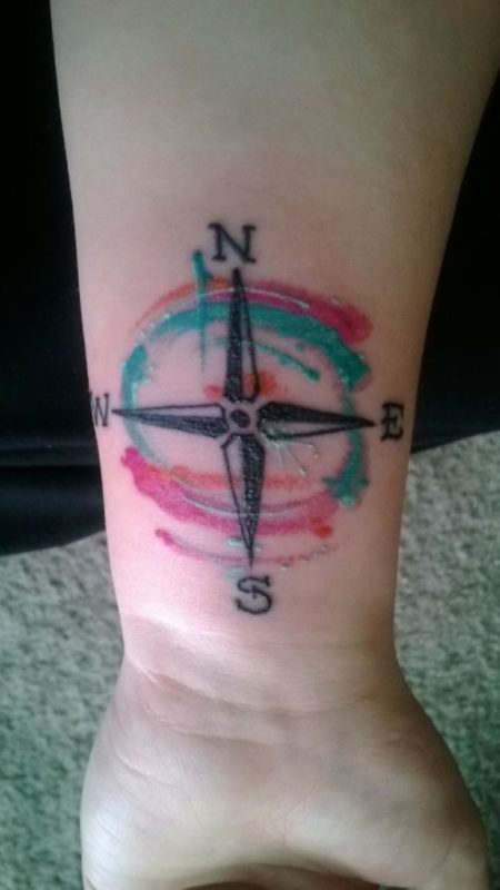 Colored Compass Tattoo On Wrist