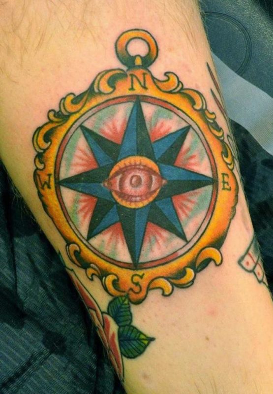 Colored Compass Tattoo