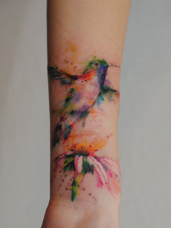 Colored  Hummingbird Tattoo