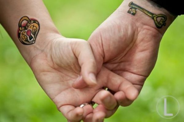 Colored Lock And Key Tattoo