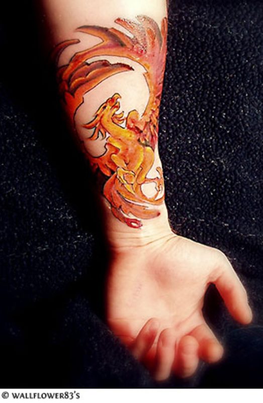 Colored Phoenix Tattoo On Wrist
