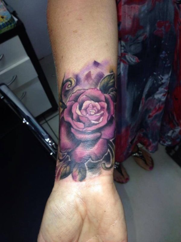 Colored Rose Flower Wrist Tattoo