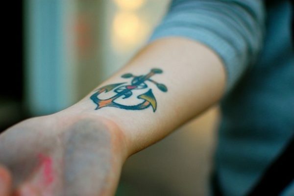 Coloured Ink Anchor Tattoo