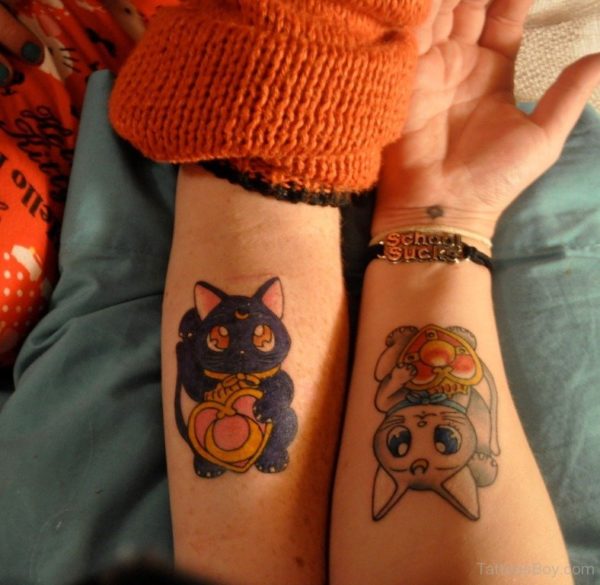 Colorful  Cat Tattoo On Wrist