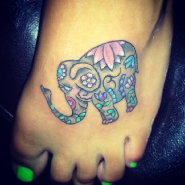 Colourful Designer Elephant Tattoo On Wrist