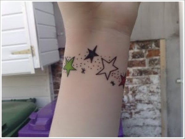 Colourful Star Tattoo On Wrist