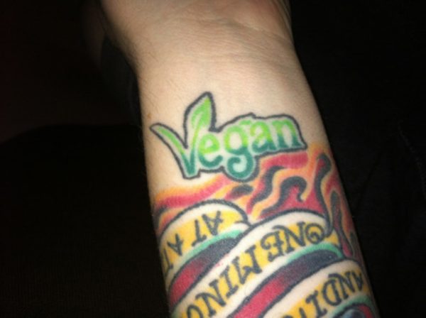 Colourful Vegan Wrist Tattoo