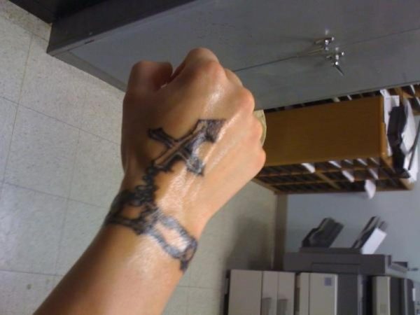 Cross Tattoo On Wrist