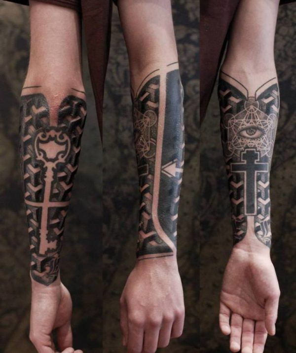 Cristian Cross Geometric Tattoo On Wrist