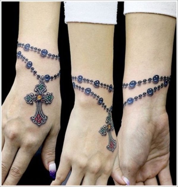 Cross Bracelet Tattoo On Wrist