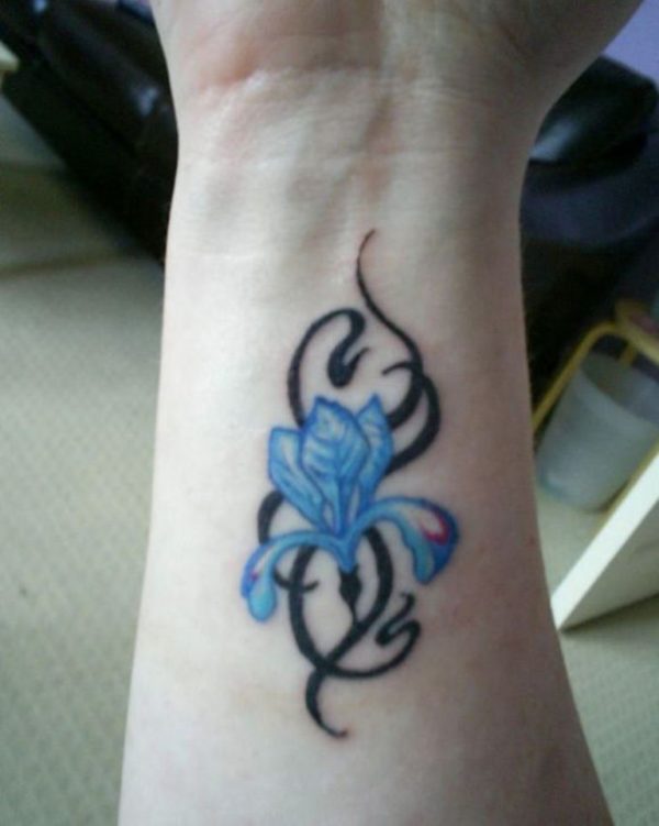 Cute Blue Flower Wrist Tattoo